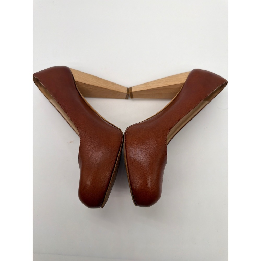 Loeffler Randall Brown Leather Wood Block Heel Platform Pumps Made in Italy 6 - Picture 6 of 7